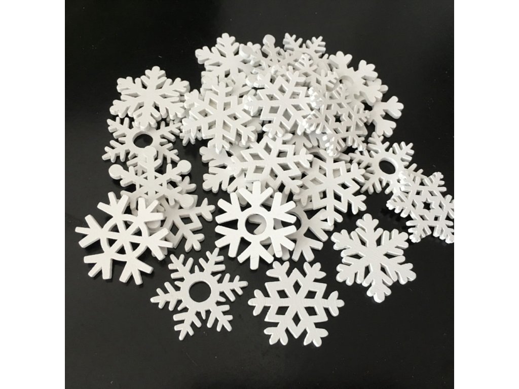 Dřevěné vločky bílé mix (50ks) - více rozměrů