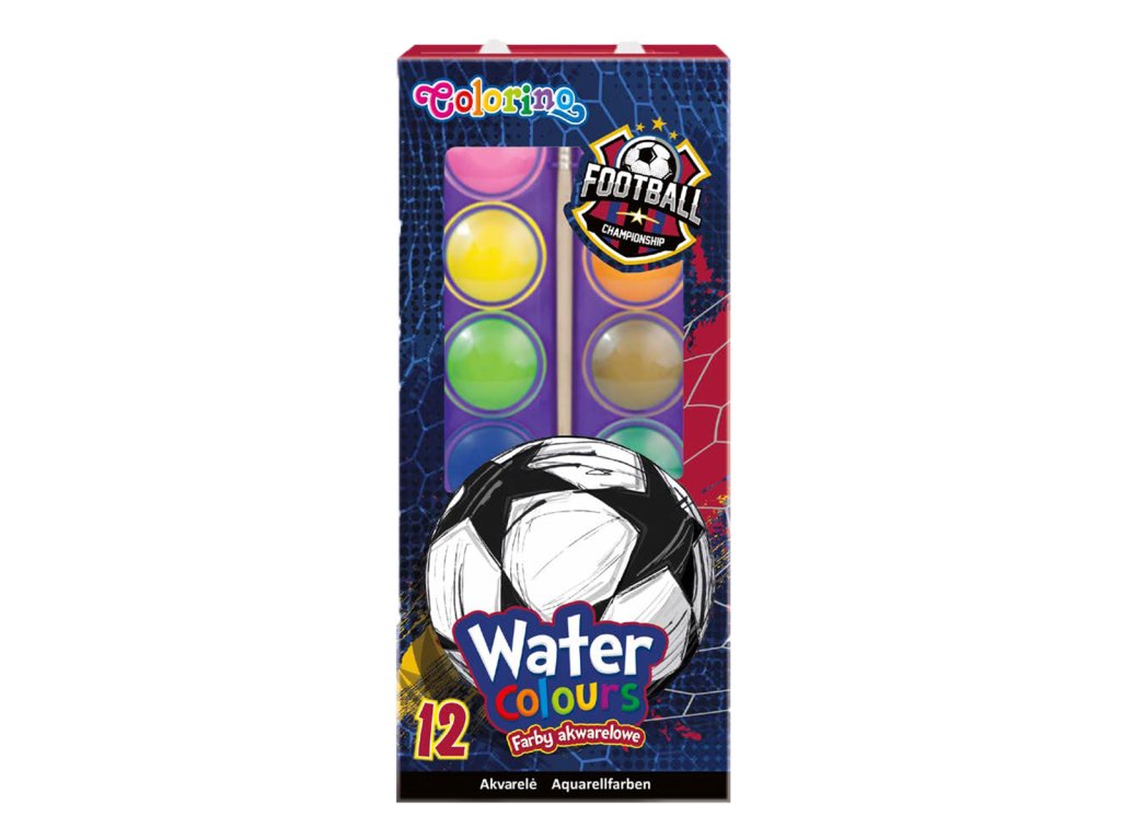 Colorino vodové barvy Football, se štětcem, 12 barev